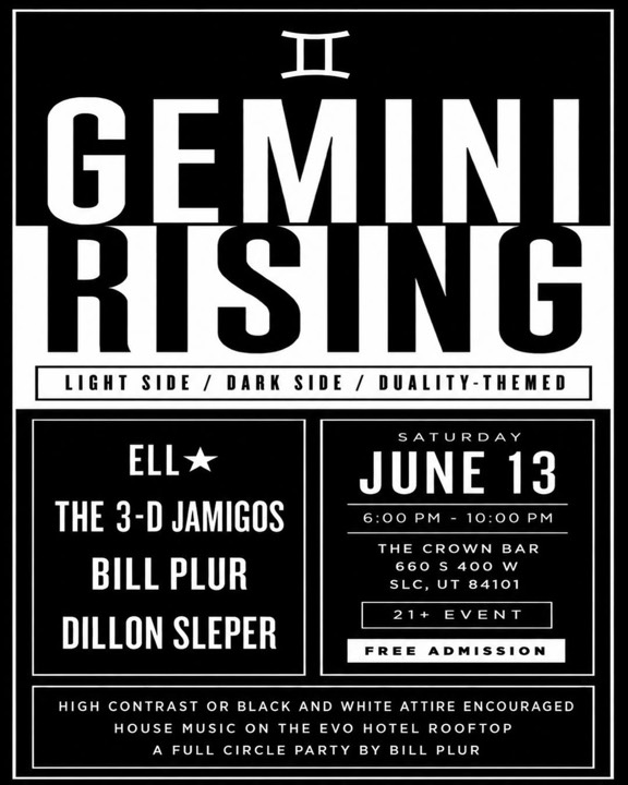 Gemini Rising black and white flyer